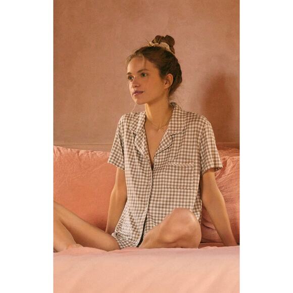Z Supply Amy Gingham Top - Iced Coffee NWT SIZE M - Picture 1 of 5